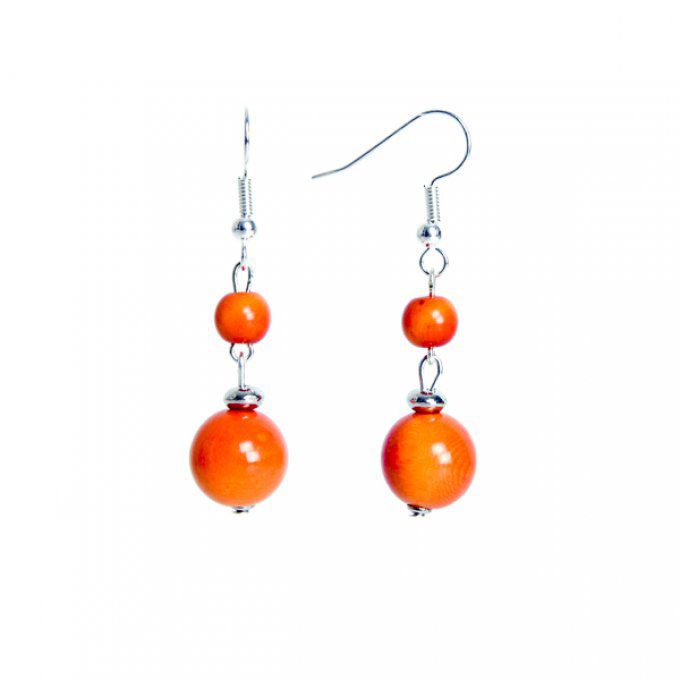 boucles d'oreilles artisanal duo perles en ivoire végétal orange