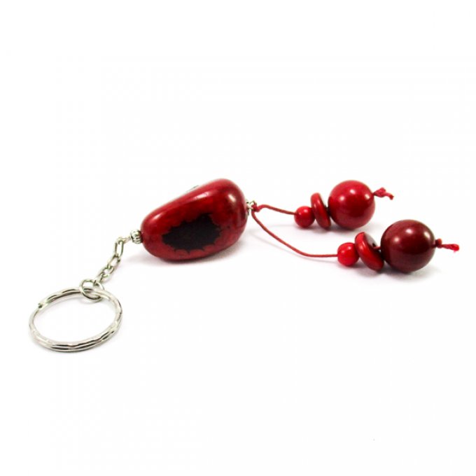 bijoux de sac avec pendentif en noix de tagua et perles ivoire végétal rouge