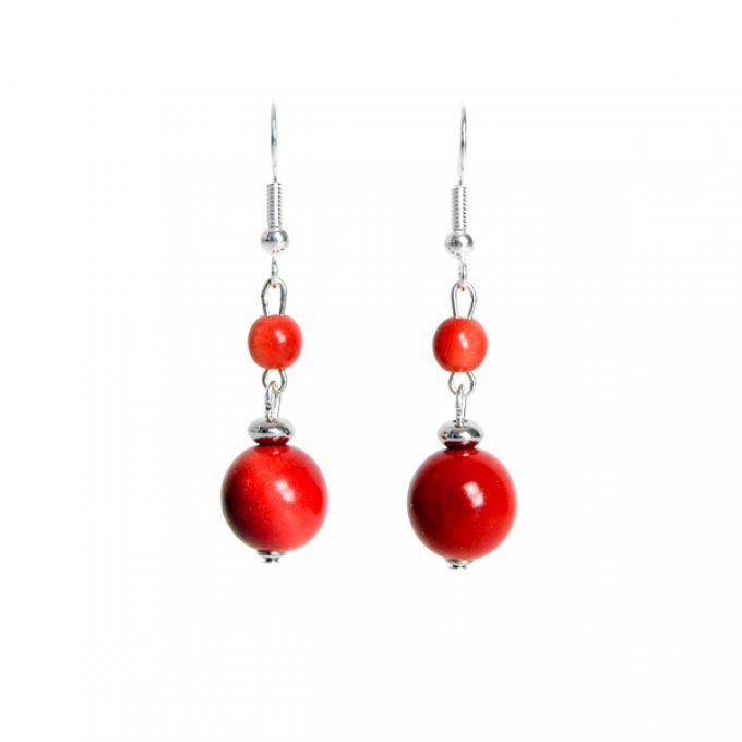 boucles d'oreilles duo perles de tagua rouge