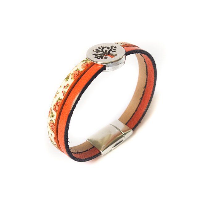 Bracelet en cuir orange avec motif