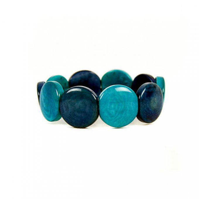 bracelet pastille de tagua bleu et turquoise