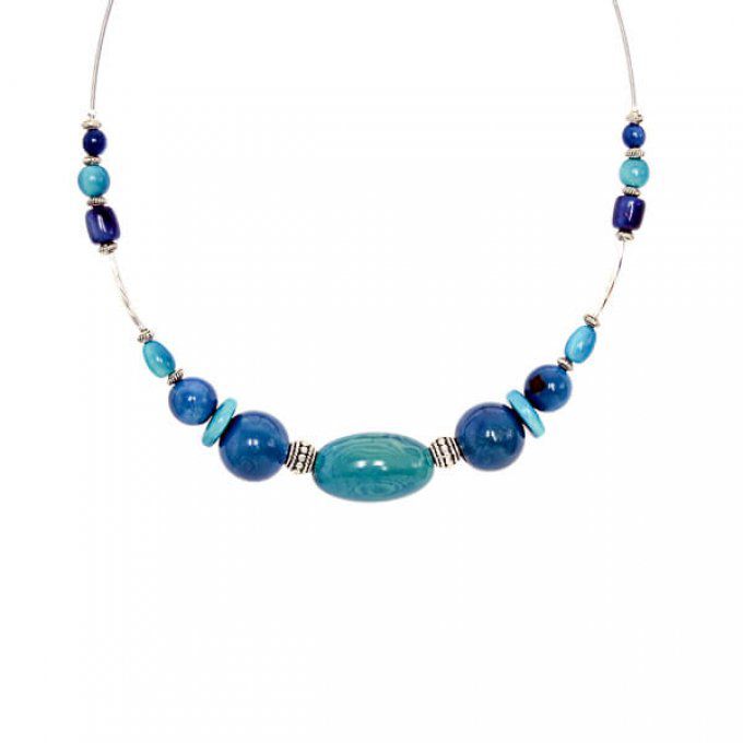 collier perles bleu et turquoise