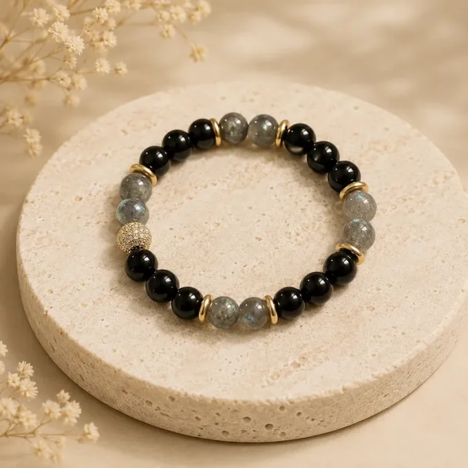 Bracelet Labradorite et Onyx noir
