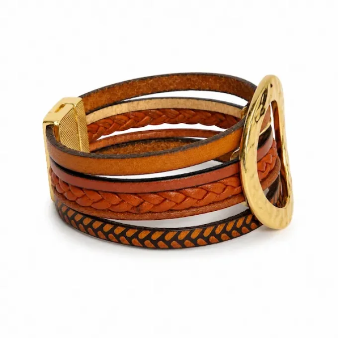 Bracelet NOMADE en cuir camel & marron