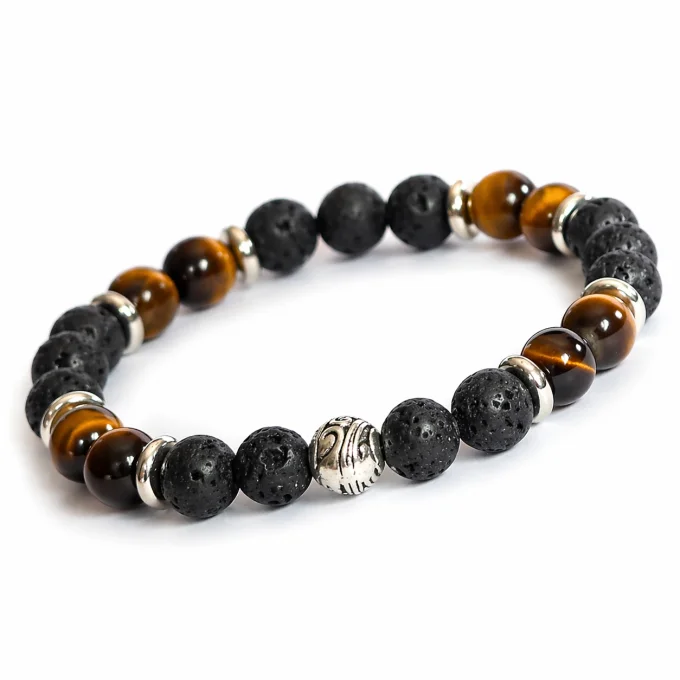 Bracelet Oeil de tigre et pierre de lave