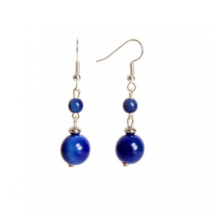 boucles d'oreilles chic perles végétales en tagua bleu marine