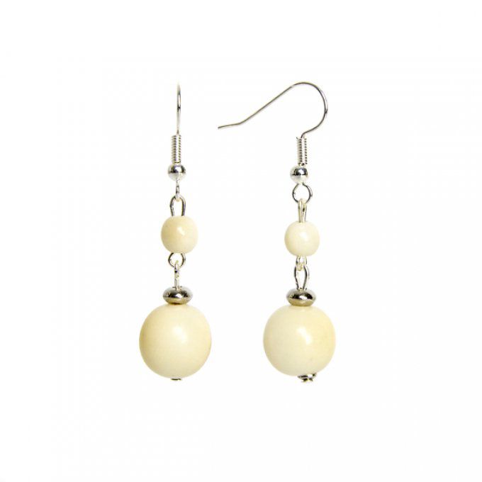 boucles d'oreilles double perles en ivoire végétal blanc