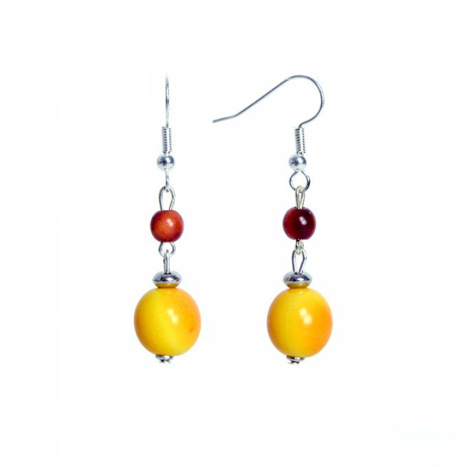 boucles d'oreilles chic perles végétales en tagua jaune et marron