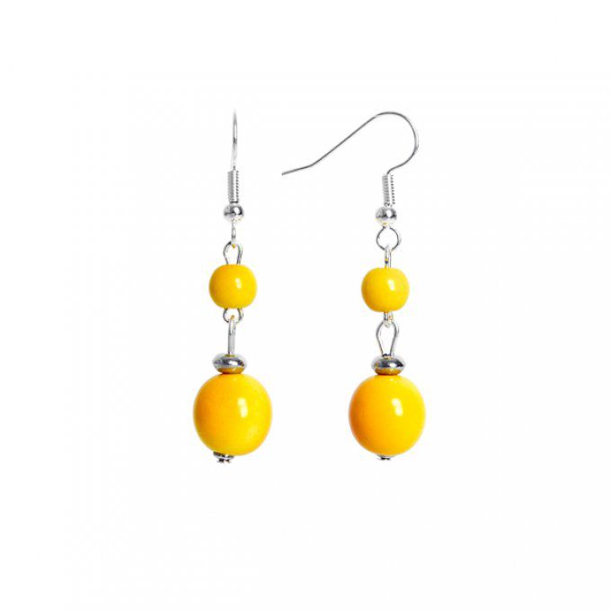 boucles d'oreilles duo perles naturelles en ivoire végétal jaune