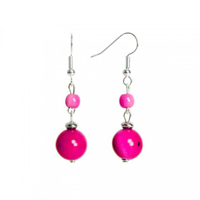 boucles d'oreilles chic perles de tagua rose