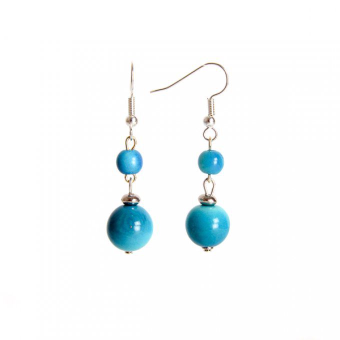 boucles d'oreilles chic perles bleu turquoise