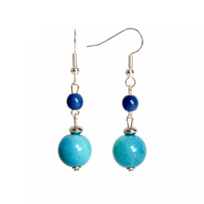 boucles d'oreilles chic perles naturelles en ivoire végétal turquoise