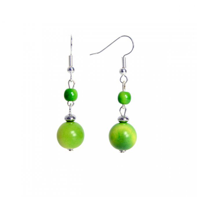 bijou d'oreilles duo perles de tagua vert