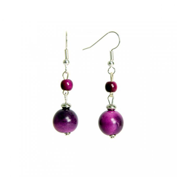 boucles d'oreilles duo de perles en ivoire végétal violet