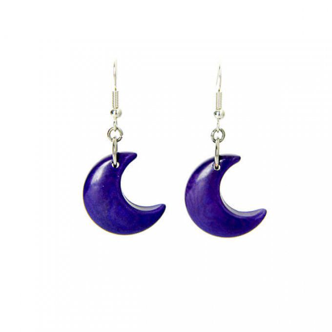 Boucles d'oreilles lune violet en tagua