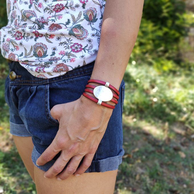 Bracelet cuir design rouge