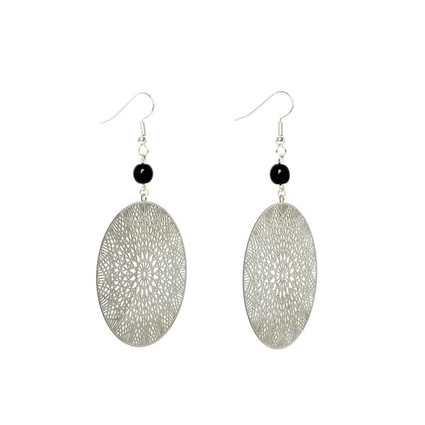 Pendantes argentées goutte ajourée et perles de tagua