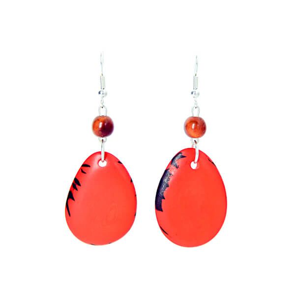 Bijou d'oreilles tranches et perles d'ivoire végétal orange/marron