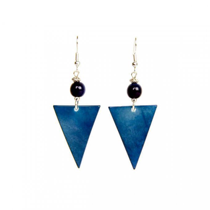 Boucles d'oreilles élégantes bleu en tagua