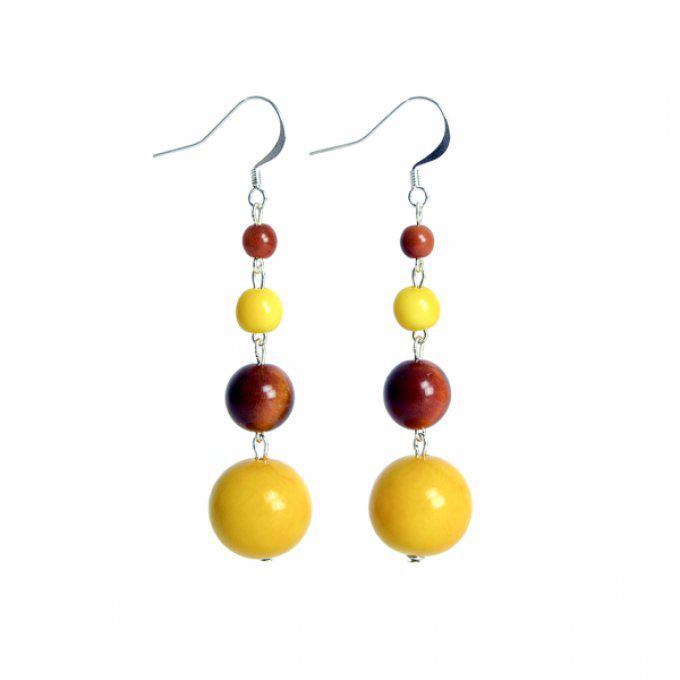 boucles d'oreilles ethnique chic avec perles de tagua jaune et marron