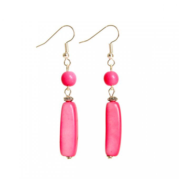 boucles d'oreilles chic et atypiques en matière végétal tube rose