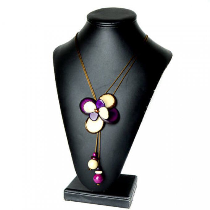 Bijou fait-mains fleur en tagua violet naturel