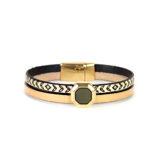 Bracelet Cuir & Charms Créatifs or et noir
