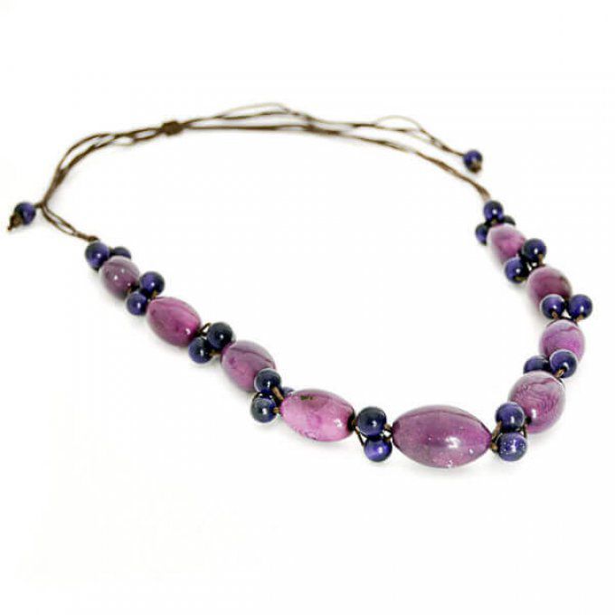 sautoir olives et perles violet