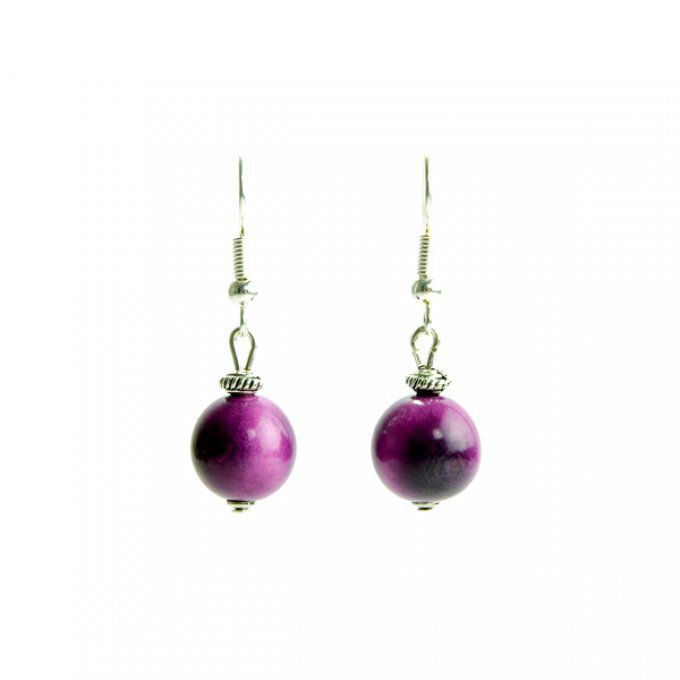 boucles d'oreilles perles naturelles ivoire végétal violet