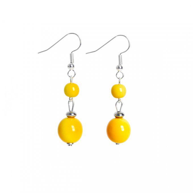 boucles d'oreilles chic ethnique double perles jaune