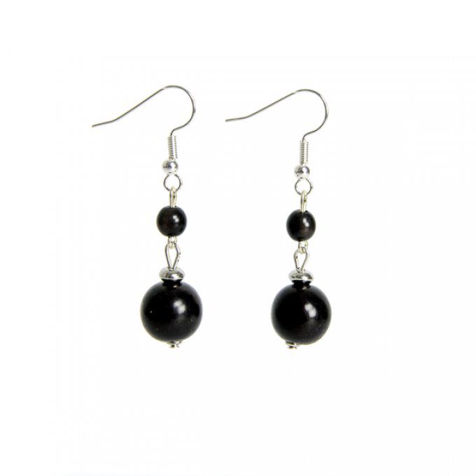 boucles d'oreilles chic perles de tagua noir