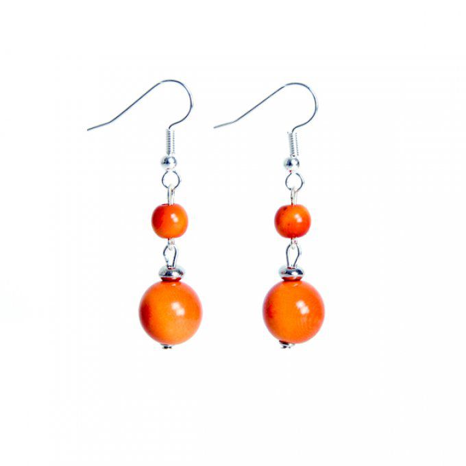 boucles d'oreilles ethnique double perles végétales orange