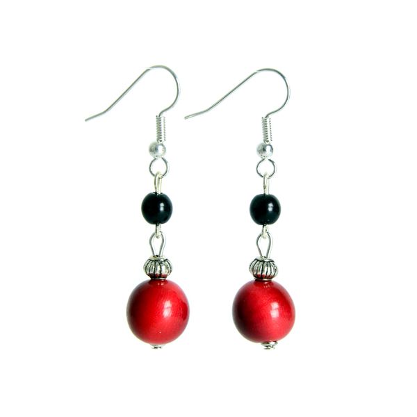 Duo de perles en ivoire végétal rouge et noir