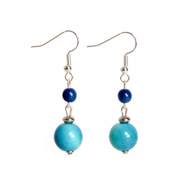 boucles d'oreilles ethnique perles végétales bleu turquoise