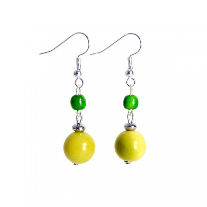 boucles d'oreilles fantaisie duo de perles en ivoire végétal vert et anis