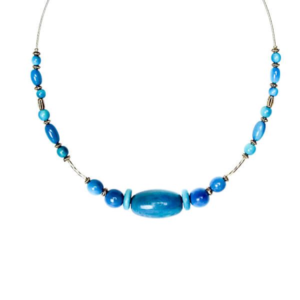 Collier perles en ivoire végétal bleu turquoise