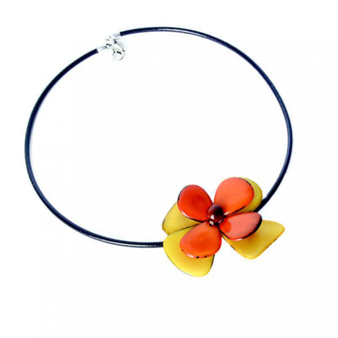 collier fleur double jaune orange