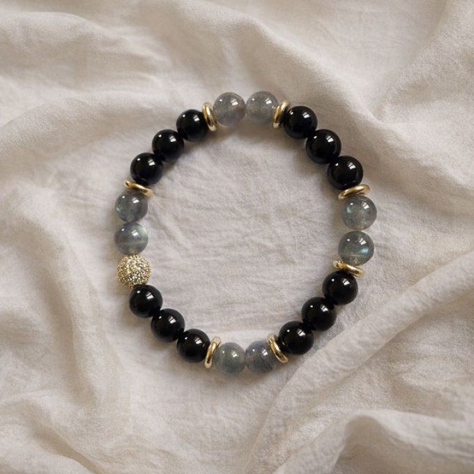 Bracelet Labradorite et Onix noir