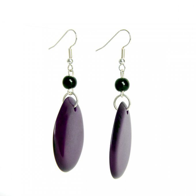 Boucles d'oreilles atypiques en tranches et perles fines de tagua