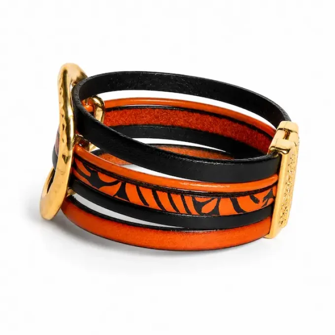 Bracelet NOMADE en cuir orange & noir