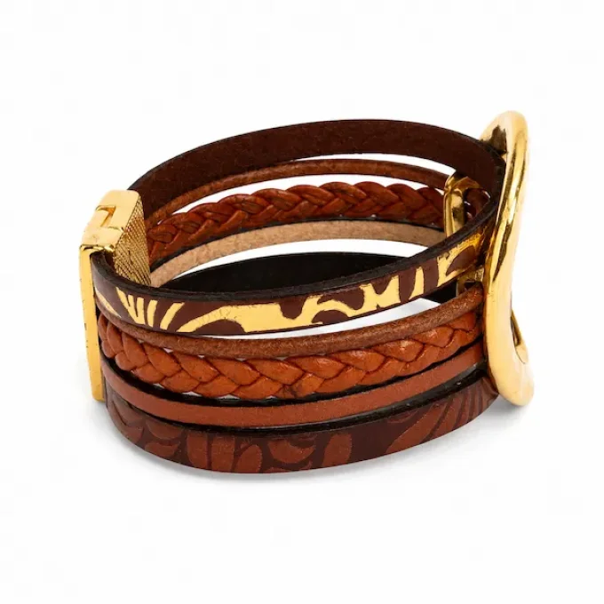 Bracelet NOMADE en cuir marron & or