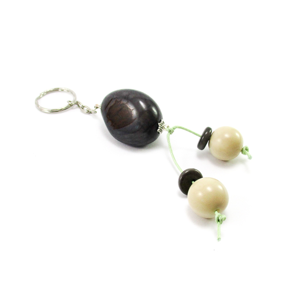 Porte-clé pendentif gris et perles d'ivoire végétal
