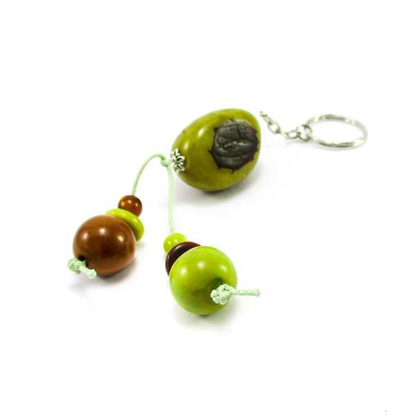 Porte-clé pendentif vert pomme et perles d'ivoire végétal