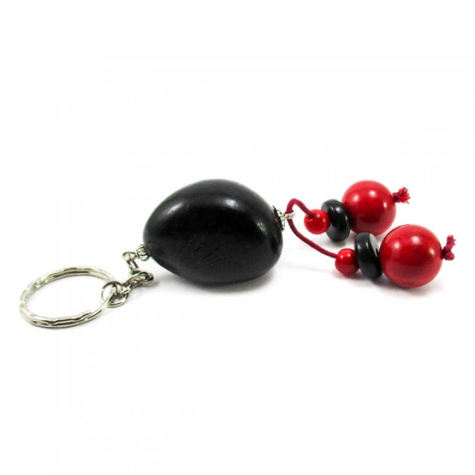 bijoux de sac avec pendentif et perles en ivoire végétal rouge et noir