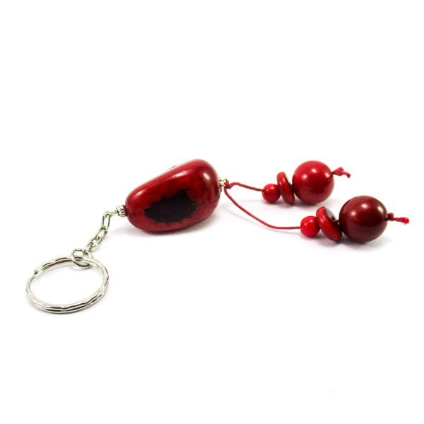 Porte-clé pendentif rouge et perles de tagua