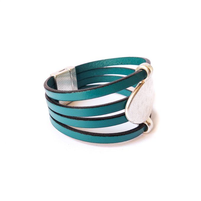 Bracelet cuir design bleu menthe