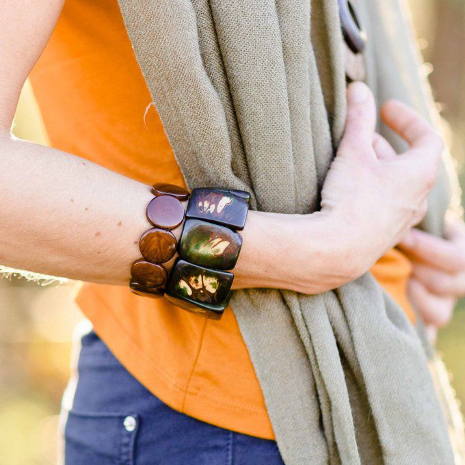 bracelet manchette en tagua vert foncé