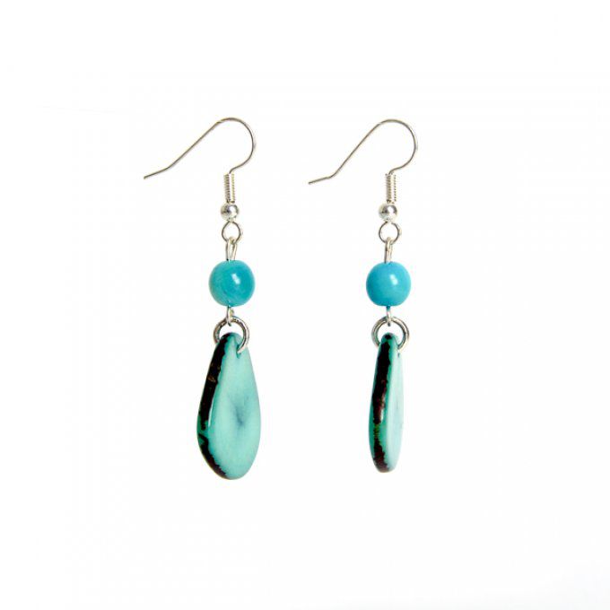 Boucles d'oreilles fantaisies originales en ivoire végétal turquoise