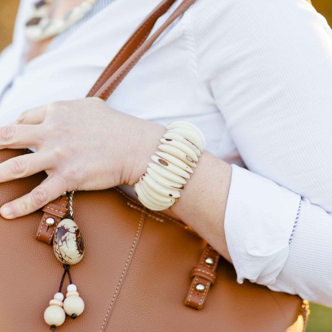 bracelet manchette bombé en tagua naturel 