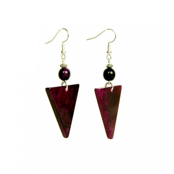 Boucles d'oreilles triangle violet en tagua